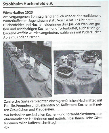 Bericht zu unserem Winterkaffee am 26. Februar 2023, welcher mit &uuml;ber 50 G&auml;sten ein gro&szlig;er Erfolg war. Die frischen Waffeln waren ebenso ein "Renner" und die fleissige Waffelb&auml;ckerin wurde gleich f&uuml;r den folgenden Montag zum Mittagst&ouml;pfle eingeladen, um auch diese G&auml;ste mit den frisch gebackenen K&ouml;stlichkeiten zu verw&ouml;hnen.